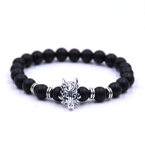 Other - Fashion Man Lava Stone Silver Dragon 8mm Gemstone Beads Adjustable Bracelets